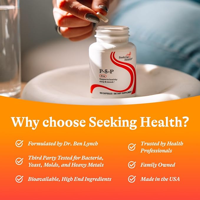 Seeking Health P-5-P (Pyridoxal 5-Phosphate) - Immune Health &amp Homocysteine Metabolism Support - Support Energy Production with Bioavailable Vitamin B6-25 100 Capsules