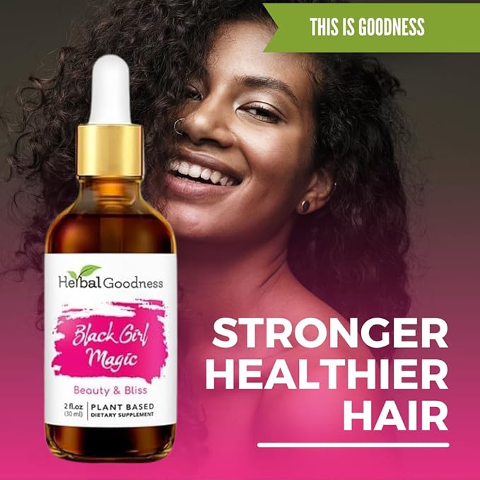 Herbal Goodness Black Girl Magic - Skin Supplements for Women Radiant Skin Beauty Support Essential Skin Food Ashwagandha Supplements - 1 Bottle (2 fl oz)