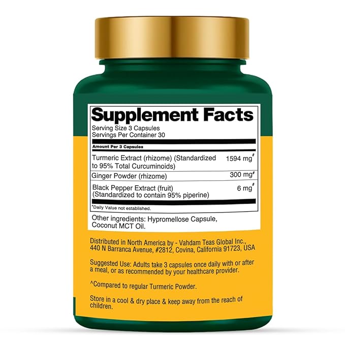 VAHDAM Turmeric Ginger 1900mg - with 1500mg Curcuminoids | Added Ginger &amp Piperine for Fast Absorption | Supports Joint Health and Mobility | 90 Capsules (Pack of 2)