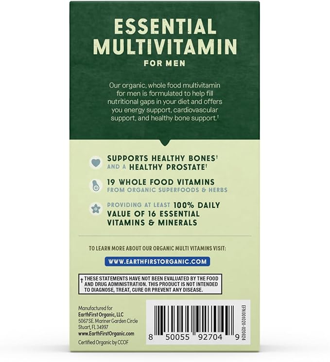 Men’s Multi Once Daily Whole-Food Multivitamin with 19 Vitamins &amp Minerals for Energy Heart Bone Strength Prostate &amp Immune Support Vegan Non-GMO 30 Count