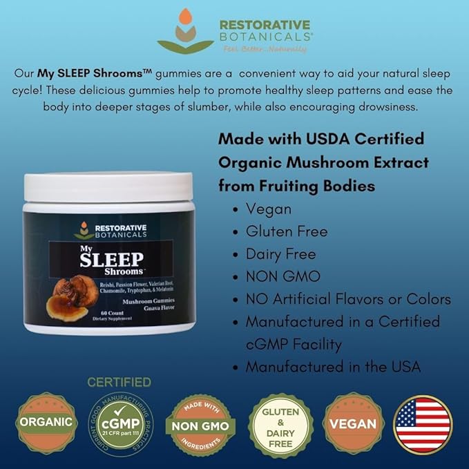 My Sleep Shrooms Reishi Passionflower Valerian Chamomile Tryptophan Melatonin Vegan