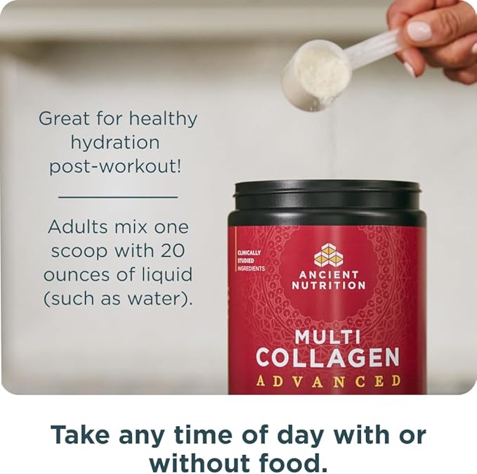 Ancient Nutrition Advanced Multi Collagen Protein Powder Hydrate Lemon Lime 30 Servings
