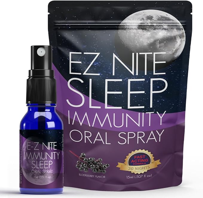 EZ Nite Sleep Immunity Spray with Melatonin Elderberry Extract and L-Theanine | Natural Defense Formula Non-Habit Forming | Non-GMO Gluten-Free | 30-Night Supply