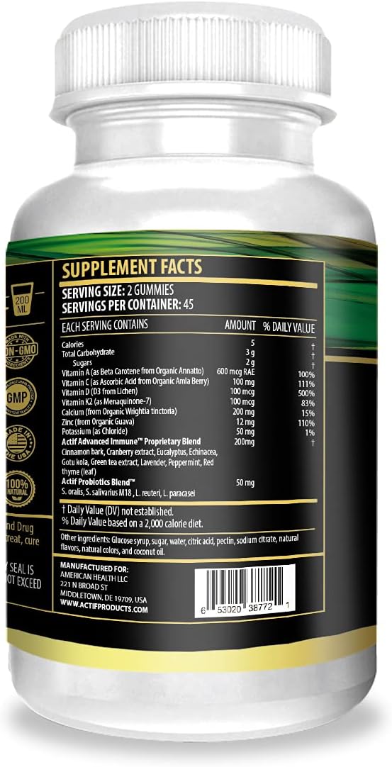 Actif Teeth and Gums Mega Support Oral Probiotics Supplement for Mouth and Dental Multivitamin Supplement 90 Gummies
