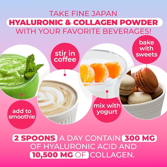 FINE JAPAN Premium Marine Collagen Powder with Hyaluronic Acid CoQ10 &amp Elastin - Non-GMO - 30 Servings (210g / 7.4oz) Made in Japan
