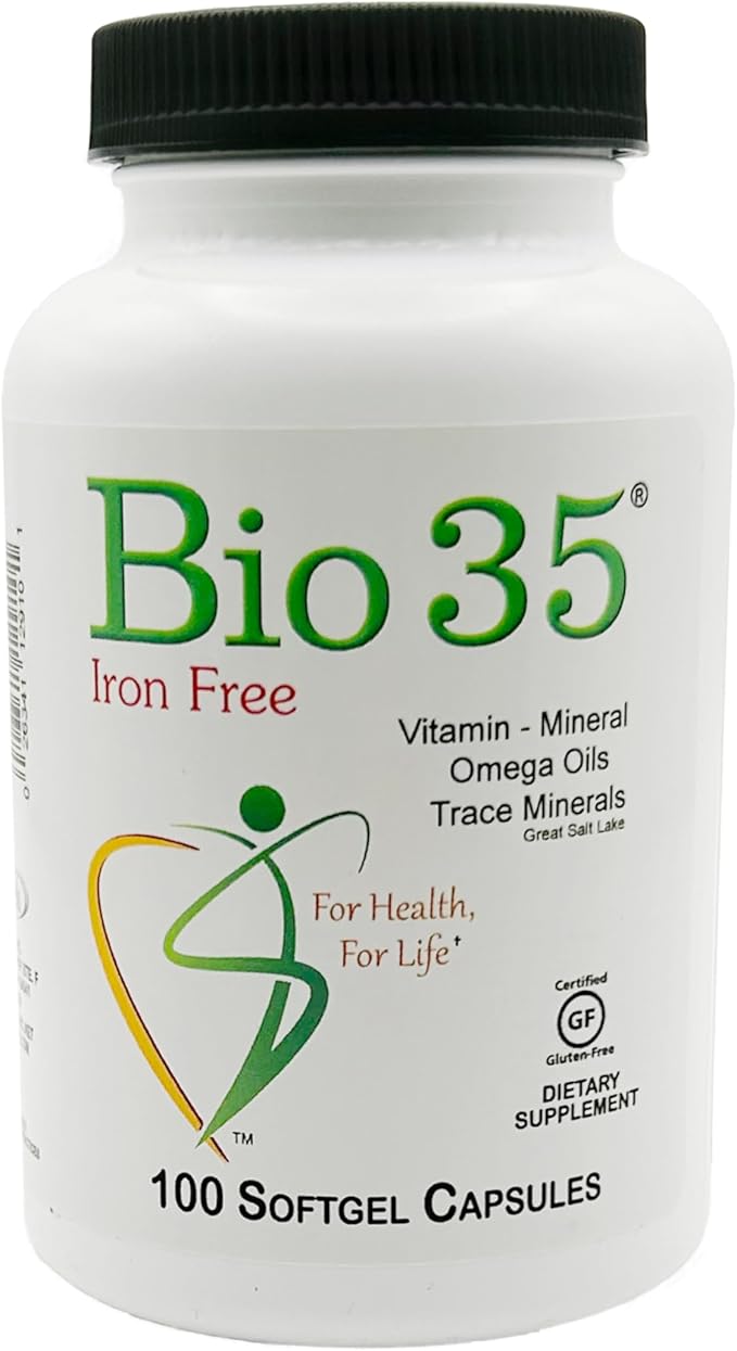 Bio-35 100ct Iron Gluten &amp Soy- Free Daily Multivitamin for Men &amp Women Wellness – High Potency Softgel with Trace Minerals Vitamin D3 Vitamin A Flax Seed Oil - Immune Support Digestion &