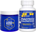 NATURAL STACKS Magtech Magnesium + Lions Mane Supplement Bundle - Supports Cognitive Function Brain Health &amp Relaxation* - 240 Total Capsules