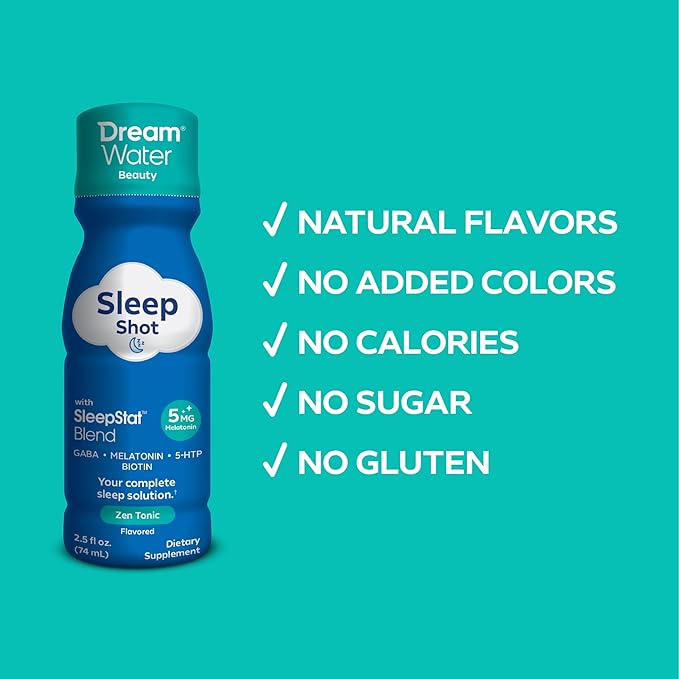 Dream Water Beauty Sleep Aid Drink Supplement Melatonin 5mg GABA 5-HTP Plus Biotin for Healthy Skin Hair and Nails 2.5 oz Liquid Sleep Shots Zen Tonic 24-Count