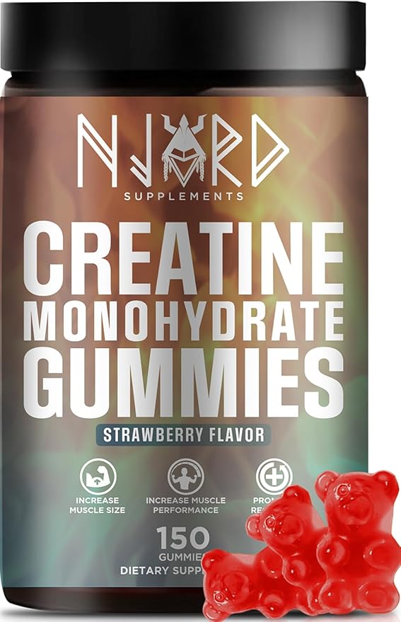 Creatine Monohydrate Gummy Candy Low Sugar 30 Servings 5g of Creatine Per Serving Vegan Gluten-Free Bodybuilding Recovery Supplement to Increase Muscle Size and Strength