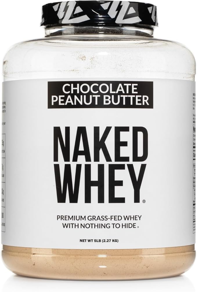 NAKED Whey Chocolate Peanut Butter Grass Fed Whey Protein Powder No GMO No Soy and Gluten Free Aid Growth and Recovery - 52 Servings