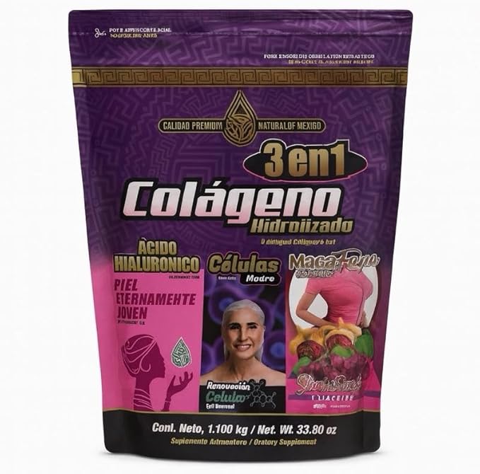 Colágeno Hidrolizado 3en1 ÁCIDO HIALURÓNICO Células 1100 kg/38.8 oz Delicioso Sabor Frutos Rojos Premium Quality Supplement for Dietary Beauty and Healthcare Support Edible Collagen