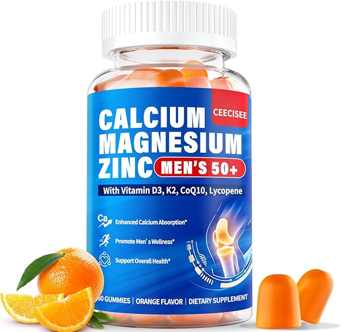 Chewable Calcium Supplement for Men 50+: 1200 mg Calcium Citrate with Vitamin D3 K2 Zinc Magnesium Gummies for Men Plus B6 B12 Lycopene Turmeric - High Absorption Vegan Sugar Free(60Count)