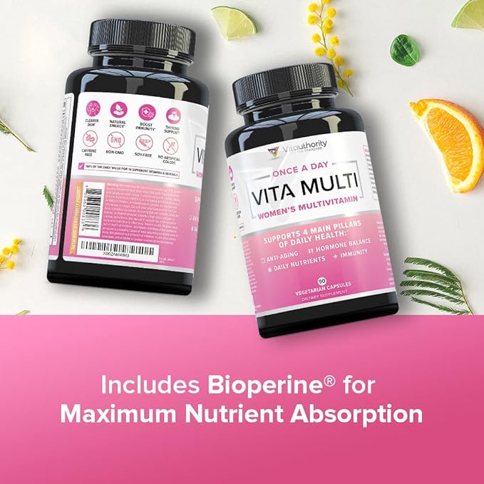 Vitauthority Multivitamin for Women Women’s Daily Multi-Vitamin Supplement with DIM Iodine Ashwagandha Supports Youthful Complexion Healthy Cortisol and Estrogen Balance 30 Day Supply