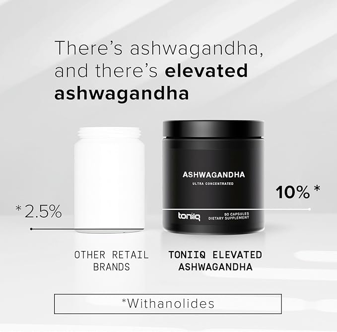 Toniiq Ashwagandha - Ultra High Potency 20:1 Extract with 10% Withanolides - Wild Harvested in India - Highly Concentrated - Third-Party Lab Tested - 90 Capsules