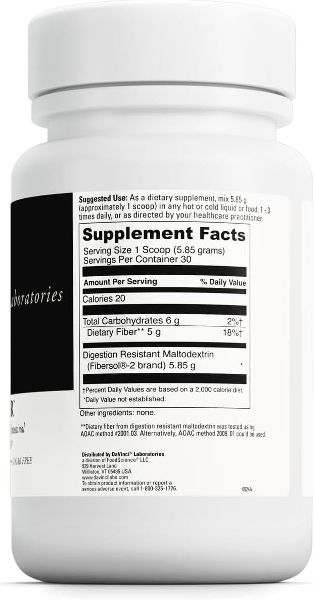 DAVINCI Labs Prebiotic Fiber - Daily Fiber Powder for Digestion Support &amp GLP-1 Production* - Tasteless Drink Mix - Fiber Supplement for Men &amp Women - Vegetarian Gluten-Free - 30 Servings (17