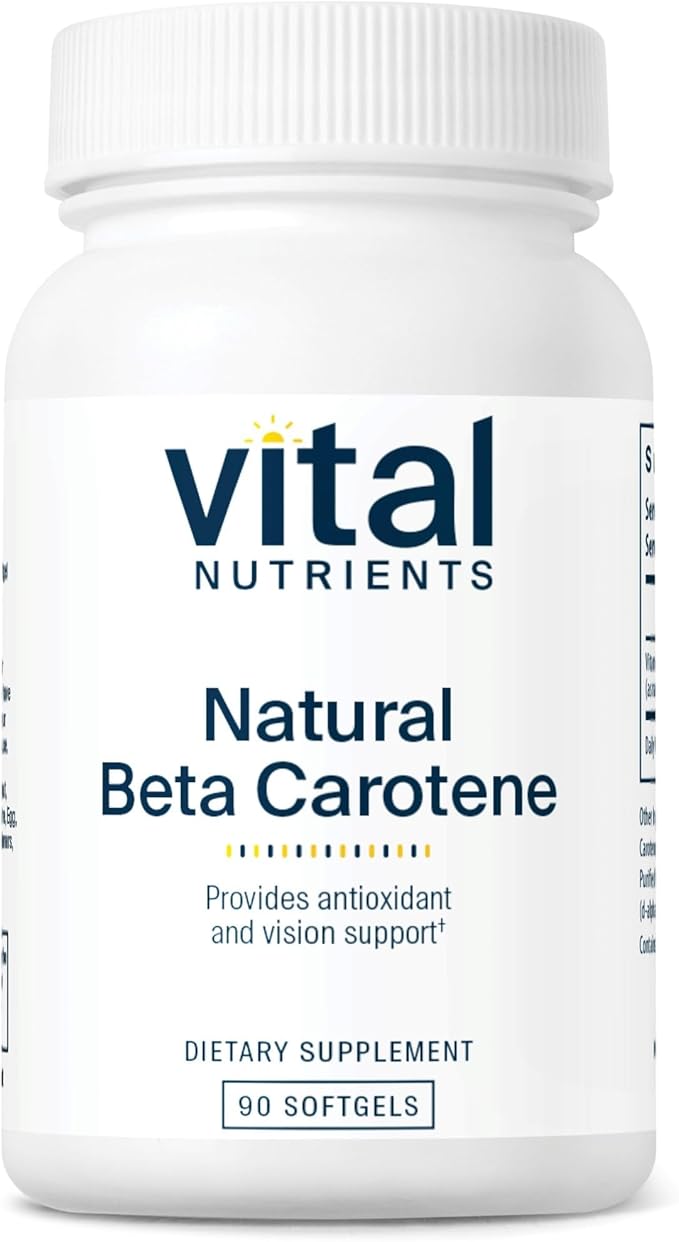 Vital Nutrients Natural Beta Carotene 25000IU - Precursor to Vitamin A - High-Dose Antioxidant - Vision Skin and Health Support - Gluten Dairy Soy Free - 90 Softgels