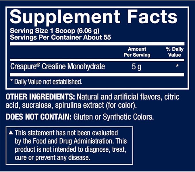 German Creatine with Creapure a for Enhanced Strength Size and Power a Blue Lemon (11.75 oz./55 Servings)