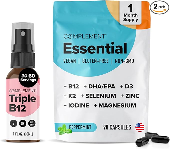 Complement Essential Vegan Multivitamin &amp Triple B12 Spray Bundle – Comprehensive Nutritional Support for Plant-Based Diets