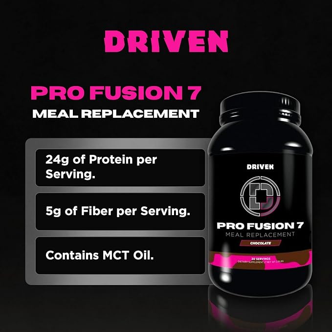 Driven Nutrition ProFusion7 Meal Replacement Protein – 24g Protein 7-Stage Blend 5g Fiber + MCT Oil – Smooth High-Protein Shake Mix for Anytime Nutrition (2.9lb Vanilla)