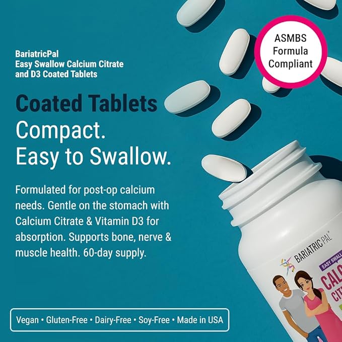 BariatricPal Easy Swallow Calcium Citrate (600mg) and D3 Coated Tablets (60-Day Supply)