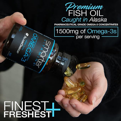 (5 Pack) Smarter Omega 3 Fish Oil Berry Flavor Burpless Tasteless 2000mg Potent Triple Strength DHA EPA Brain Omega-3 Made with AlaskOmega®