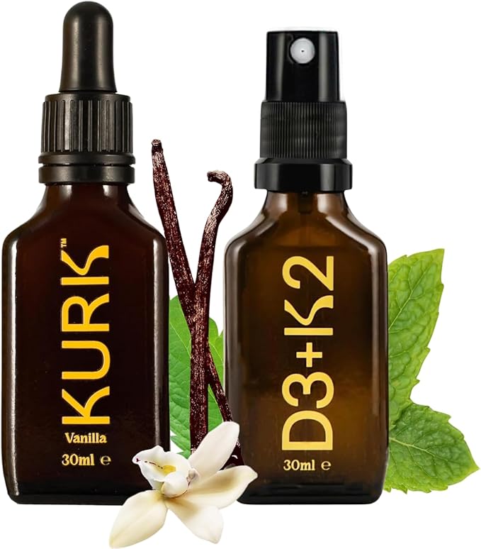 High Strength Liquid Curcumin Oil from Turmeric (Vanilla 1 Fl Oz) and Vitamin D3 K2 Oral Spray (Peppermint 1 Fl Oz) Bundle