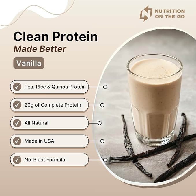 Nutrition On The Go Vegan Protein Powder Packets with Creatine – 20g Plant Proteins + 5g Creatine – Single-Serve Travel Protein Powder – All-Natural Gluten-Free – Vanilla – (30-Pack)