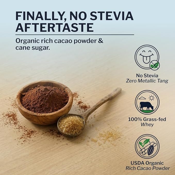 Opportuniteas Grass Fed Chocolate Whey Isolate Protein Powder – 20 g Protein Heavy-Metal Tested Made with Organic Cacao &amp Organic Cane Sugar Non-GMO Hormone-Free Sourced from Ireland 2.5 lb