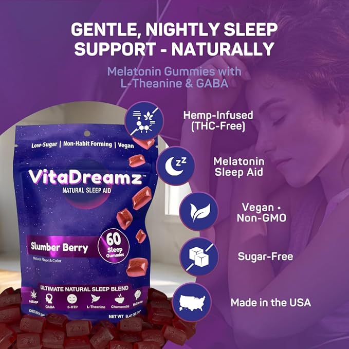 Premium Melatonin Sleep Gummies | Advanced Nighttime Blend with GABA L-Theanine &amp Chamomile | Slumber Berry Vegan Gummies for Calm Relaxation &amp Restful Sleep | 180 Count