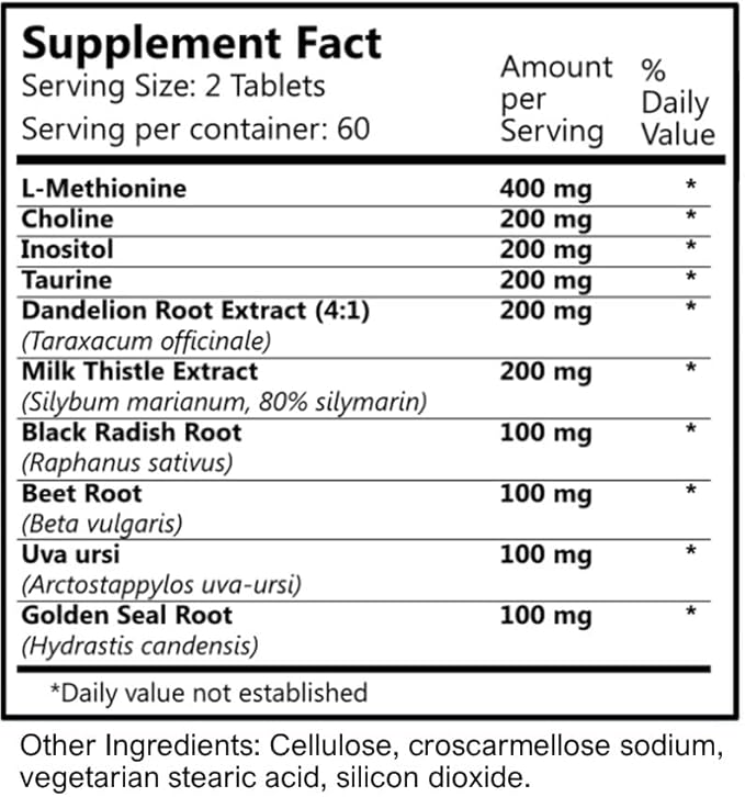 Daily Manufacturing Liva-Vite™ (L-Methionine Choline Inositol Taurine Dandelion Root Extract Milk Thistle Extract Black Radish Root Beet Root Uva Ursi &amp Goldenseal Root)