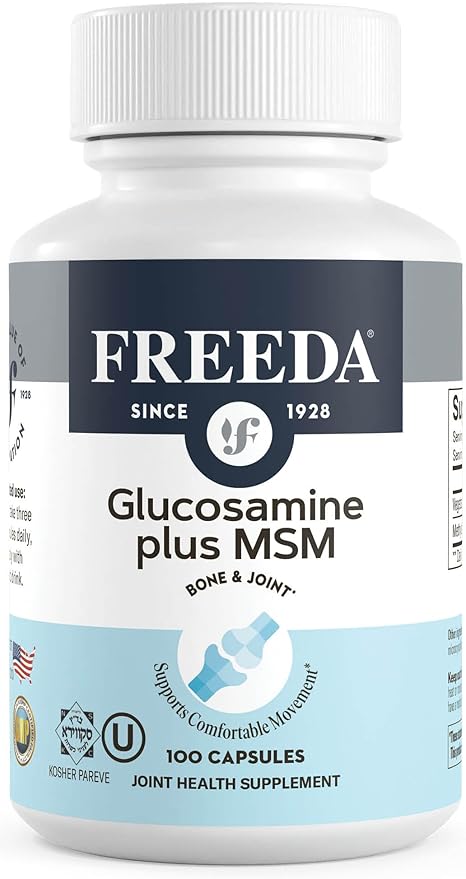 FREEDA Glucosamine MSM – Vegan Joint Flexibility &amp Mobility Supplement – Vegetarian Glucosamine Without Shellfish – Supports Joint Function – Third-Party Tested – (100 Capsules)