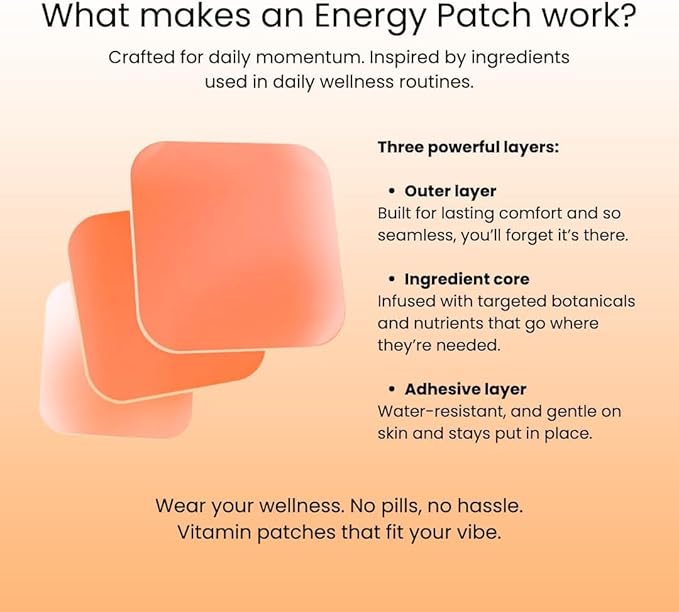Energy Patch | Wearable Wellness for Caffeine Support with Yerba Mate Green Tea | Long Lasting Patch for 10 Hours | Vegan &amp Latex Free | 4 Patches Per Pack 3 Pack