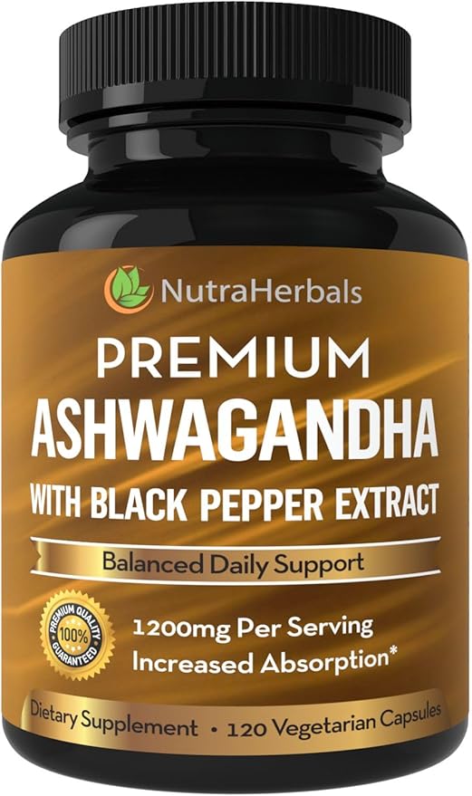 Ashwagandha Supplement Made with Premium Ashwaganda Root Powder 1200mg with Black Pepper Extract for Increased Absorption - 120 Capsules