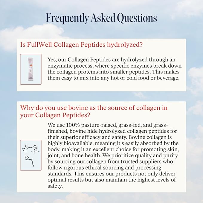 FullWell Unflavored Collagen Peptides Powder Stick Packs - Portable Grass-Fed Bovine Collagen for Skin Health - Tissue Elasticity Support - Pregnancy &amp Breastfeeding-Safe - 30 Count (30 Servings)
