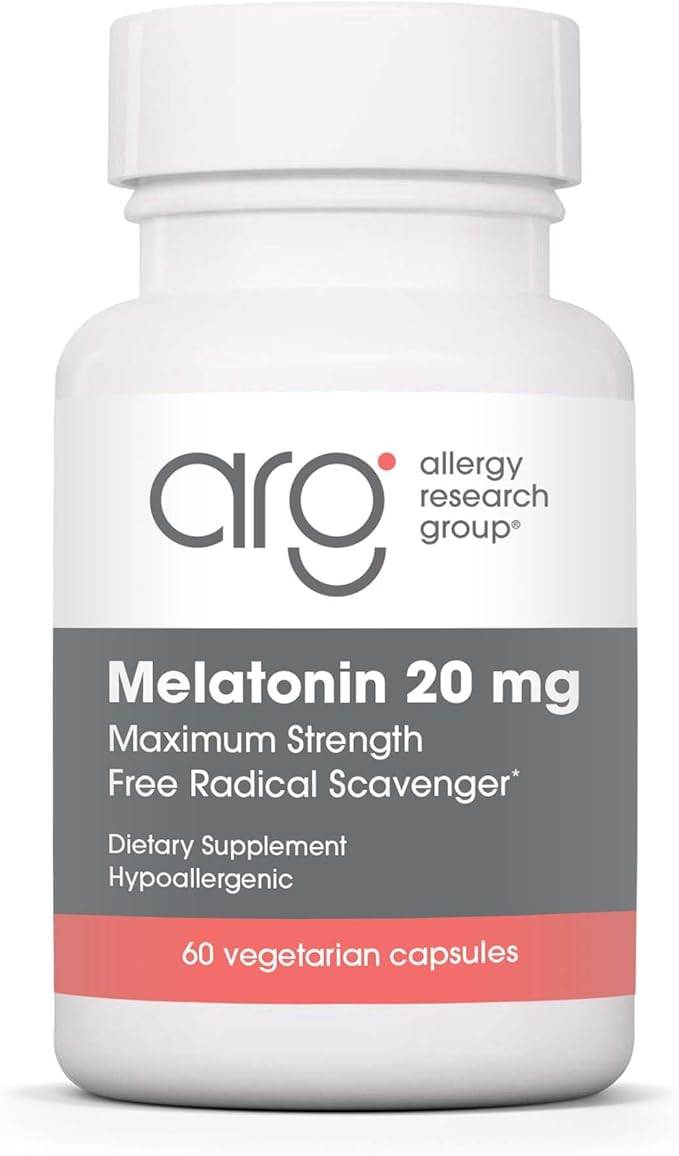 Allergy Research Group Melatonin - Delivers 20 mg Melatonin - Maximum Strength - Supports Healthy Sleep Patterns &amp Optimized Absorption - 60 Servings - 60 Tablets