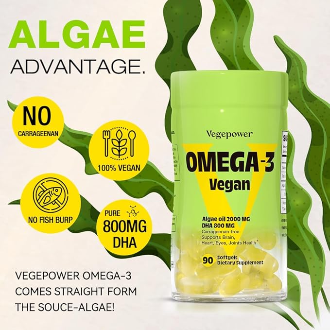 Vegan Iron Gummies + Vegan Algae Omega-3 DHA - Best Vitamin Supplement for Women &amp Men Non-GMO Gluten-Free