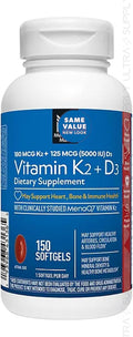 Members Mark Vitamin K2 + D3 (150 Count.) Softgels 180 mcg &amp 125 mcg (5000 IU) | Bone Heart &amp Immune Health Support with MenaQ7 MK-7