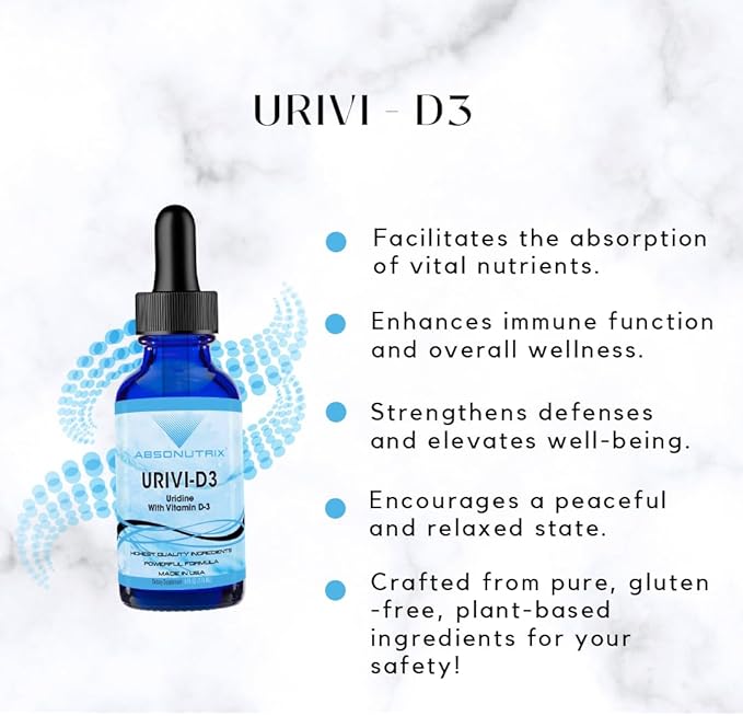 Absonutrix UriVi - D3 343 mg 4 FL OZ Liquid 302 Servings Made in USA Plant-Based Ingredients Echinacea Extract Vitamin D3 Gluten-Free