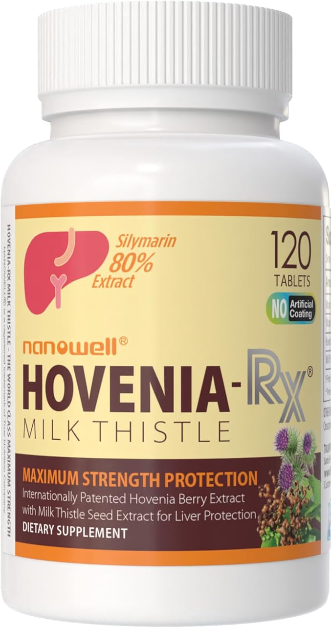 NANOWELL Hovenia-RX Milk Thistle - Liver Support Supplement with 80% Silymarin Milk Thistle Seed Extract - 120 Tablets 30 Day Supply