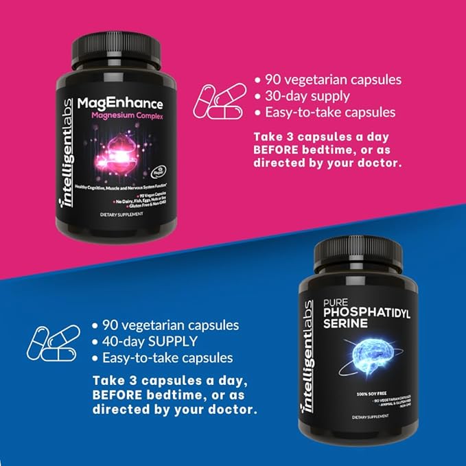 Intelligent Labs 2-in-1 Bundle of MagEnhance Triple Magnesium Complex (Magnesium L-Threonate Glycinate and Taurate) + Pure Phosphatidylserine 100mg GMO and Soy-Free 30-Day Supply Each