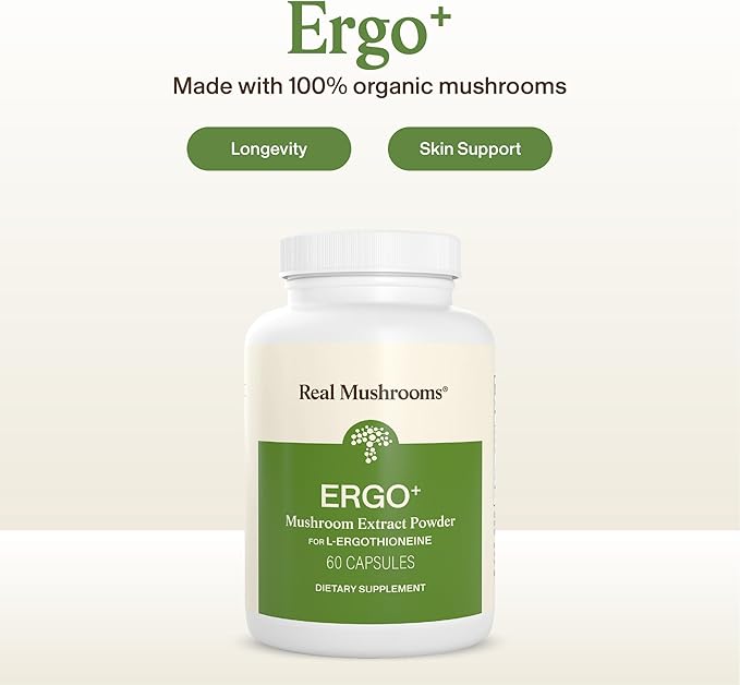 Real Mushrooms Ergothioneine Supplement – Golden Oyster Mushroom with Beta-Glucans – L-Ergothienine Extract Poweder – Organic Vegan Non-GMO No Fillers – 60 Capsules Mushroom Supplement for Humans