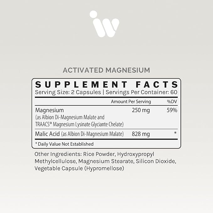 InfiniWell Activated Magnesium Supplement for Women &amp Men - Support Brain Health &amp Neurotransmitter Activity - Promote Relaxation for a Healthy Sleep Cycle - Optimized for Absorption (120 Caps