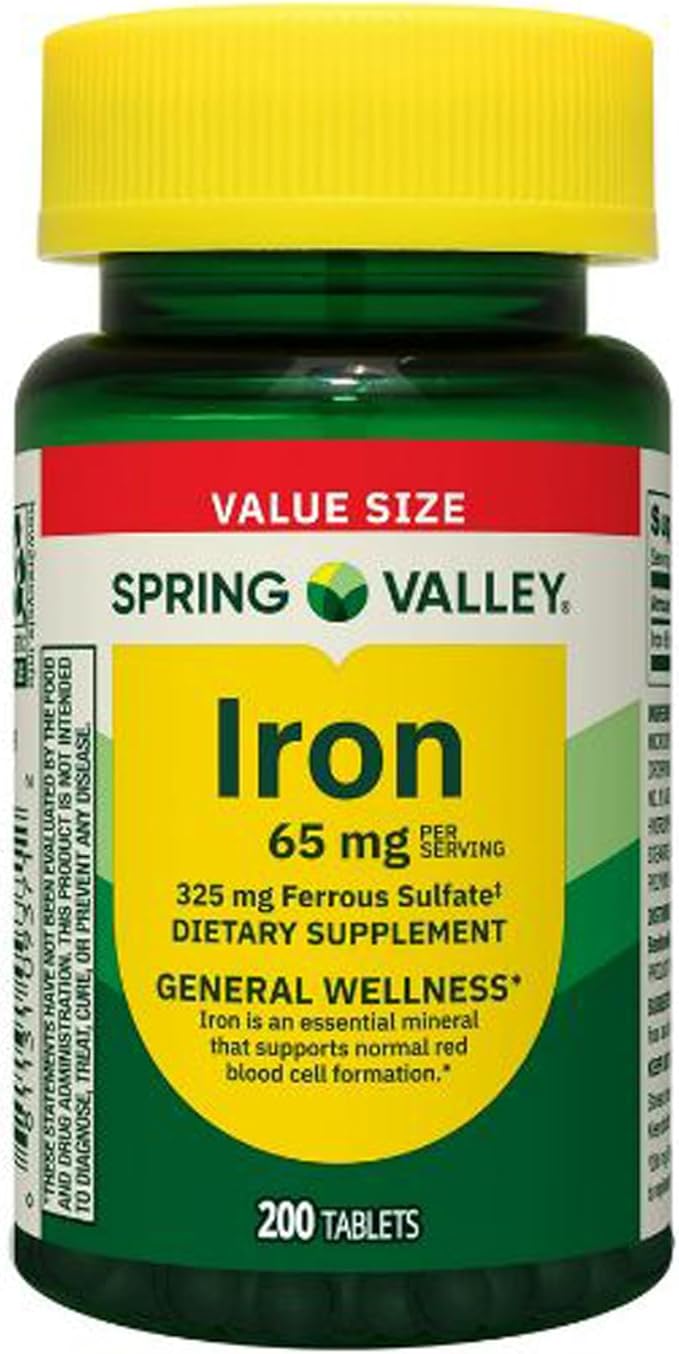 H4U Spring Valley General Health &amp Wellness Iron Tablets Dietary Supplement Value Size 65 mg 200 Count