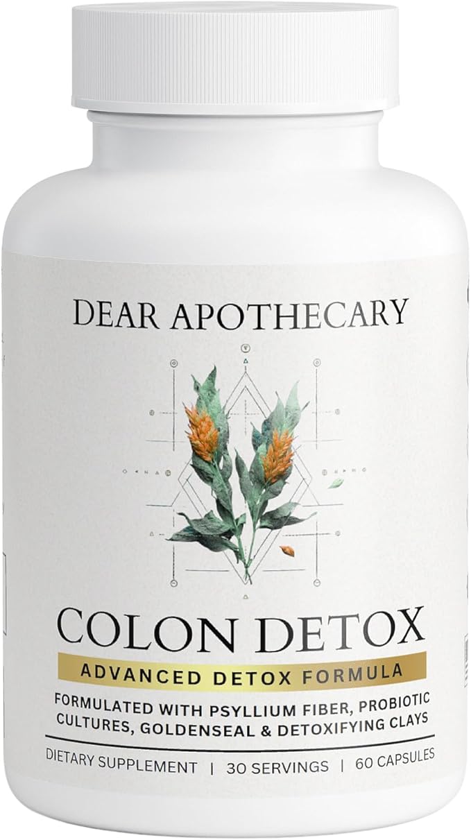 Colon Cleanse Detox Supplement - Psyllium Husk Fiber with Probiotics Aloe Vera Bentonite Clay - Gut Health Digestive Support for Constipation Bloating Relief - Vegan Herbal Intestinal Cleanse - 60ct