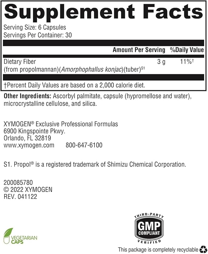 XYMOGEN OptiFiber Lean - Daily Fiber Supplement for Digestive Health &amp Regularity Support* - Soluble Propolmannan Fiber - Non-GMO Gluten-Free Vegan - 120 Capsules