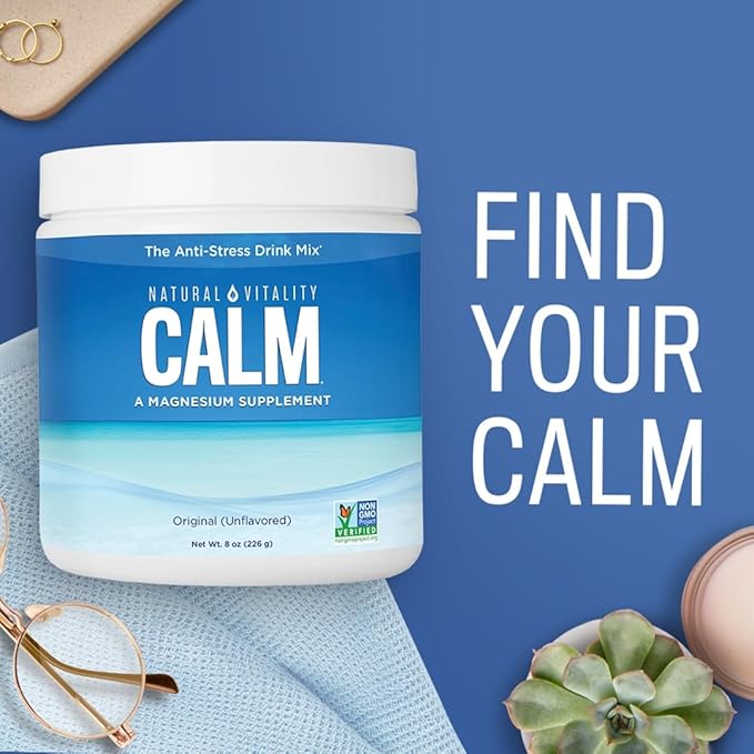 Natural Vitality Calm Magnesium Supplement Anti-Stress Drink Mix Powder Gluten Free Vegan &amp Non-GMO Orange 8 oz