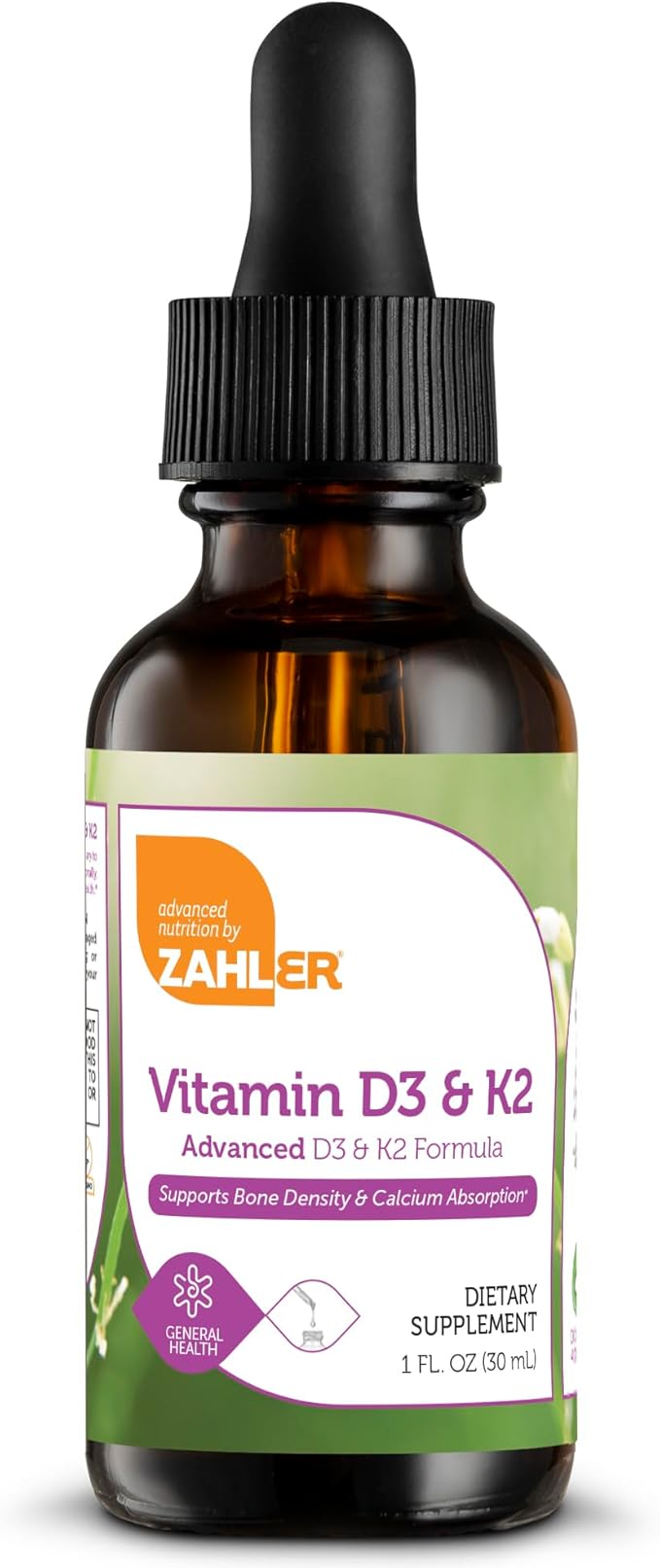 Zahler Vitamin D3 K2 Drops Liquid D3 with K2 1000IU of Vitamin D and 1000mcg of K2 per Serving Supports Bone Density and Calcium Absoprtion 1Fl Oz.
