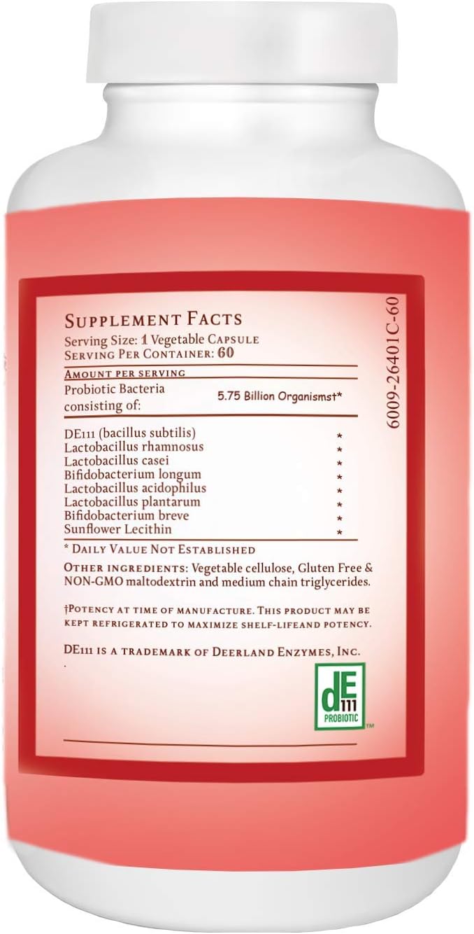 Catie's Whole Food Proflora - Powerful Probiotic. Non Dairy. 5 Billion Viable Organisms per Capsule. Acid Digestion Resistant. DE 111. 60 Capsules.