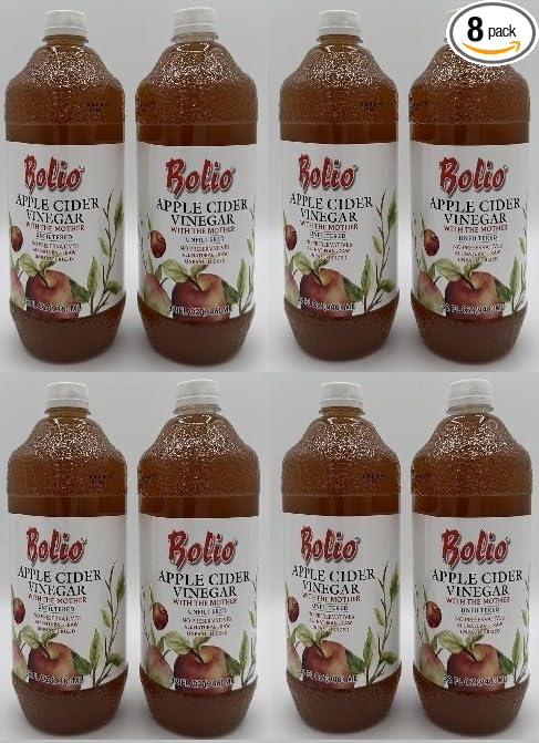 Apple Cider Vinegar With The Mother byBolio Unfiltered No Preservatives All Natural Raw Unpasteurized 32 Fl Oz Pack of 8