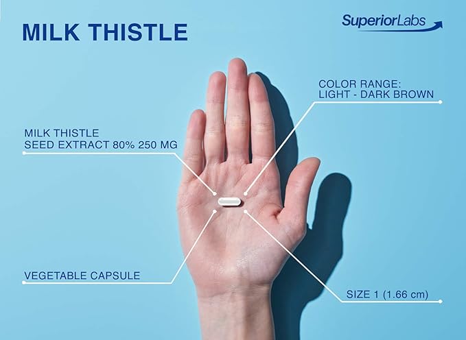 Superior Labs Milk Thistle NonGMO - 80% Silymarin Flavonoids - Powerful Formula for Healthy Liver Kidney Detox and Function Energy - 250mg 4:1 Extract Yielding 1000mg 120 Vegetable Caps